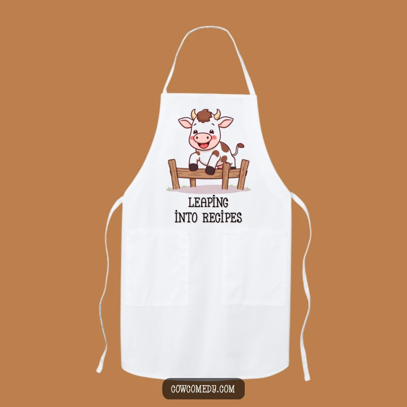 Funny Kawaii Cow Leap Apron - Energetic Jumping Kitchen Gift