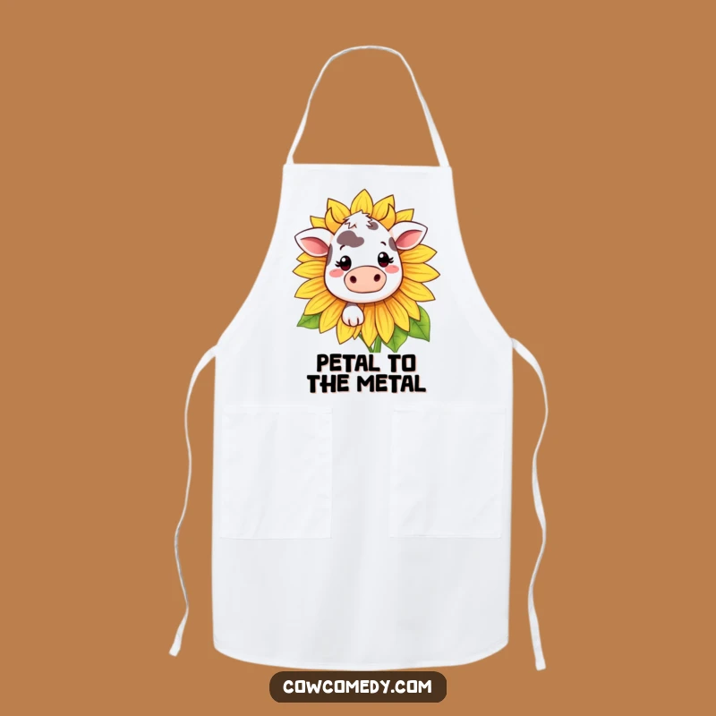 Funny Kawaii Cow Sunflower Apron - Shy Peek, Kitchen Funny Gift!