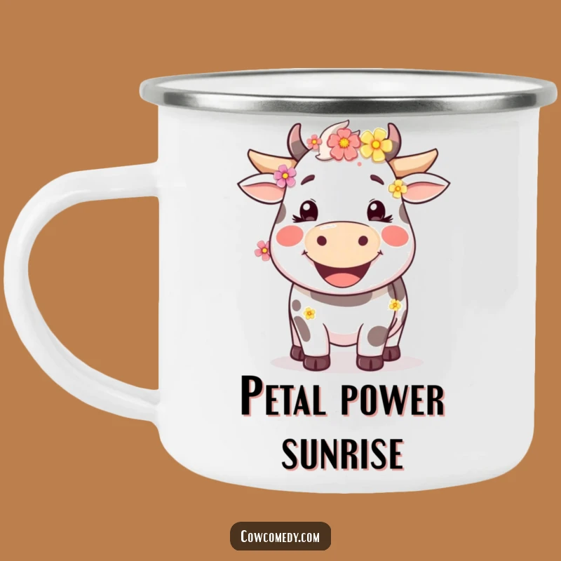 Funny Happy Cow Enamel Camping Mug A Smiling Friend for Adventures