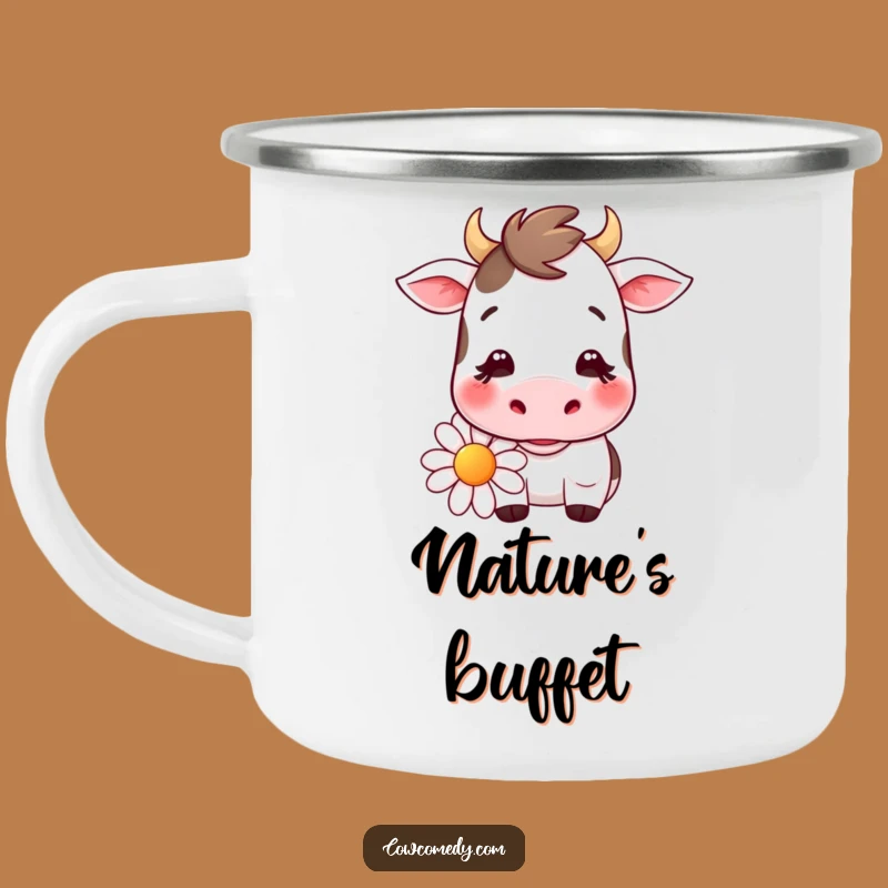Funny Kawaii Cow Daisy Chew Camping Mug: Durable & Cute Campfire Companion
