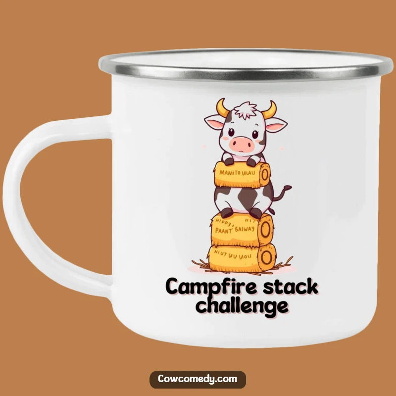Funny Kawaii Cow Hay Bale Camping Mug: Balancing Cow Outdoor Gift!
