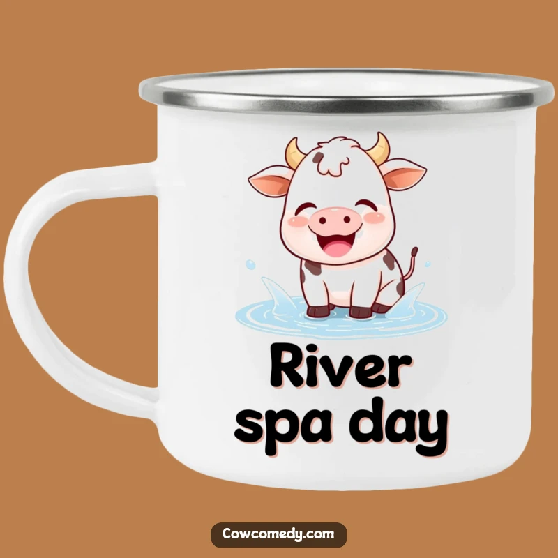 Funny Kawaii Cow Puddle Splash Camping Mug: Joyful Campfire Companion