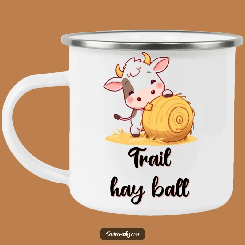 Funny Playful Cow Camping Mug: Adventure Fuel with Hay Fun