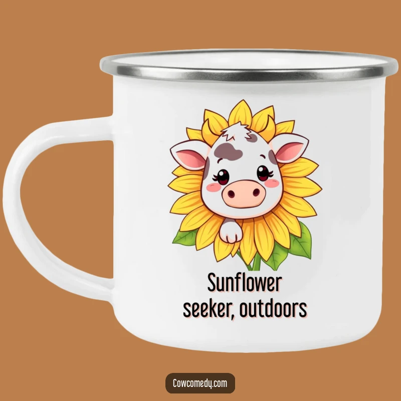 Funny Kawaii Cow Sunflower Camping Mug - Outdoor Fun, Cute Funny Gift!