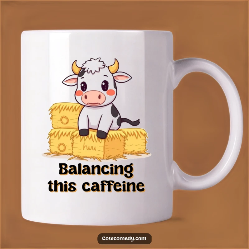 Funny Determined Cow Mug: Hay Balance Act, Perfect Funny Gift for Efforts