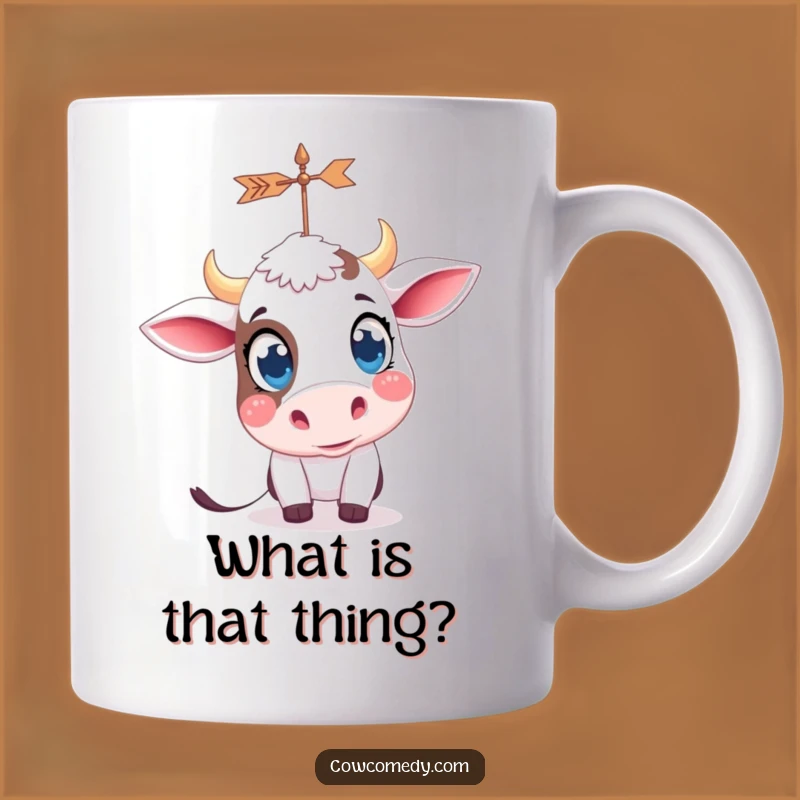 Curious Kawaii Cow Weather Vane Mug - Funny Big Eyed Cow Gift