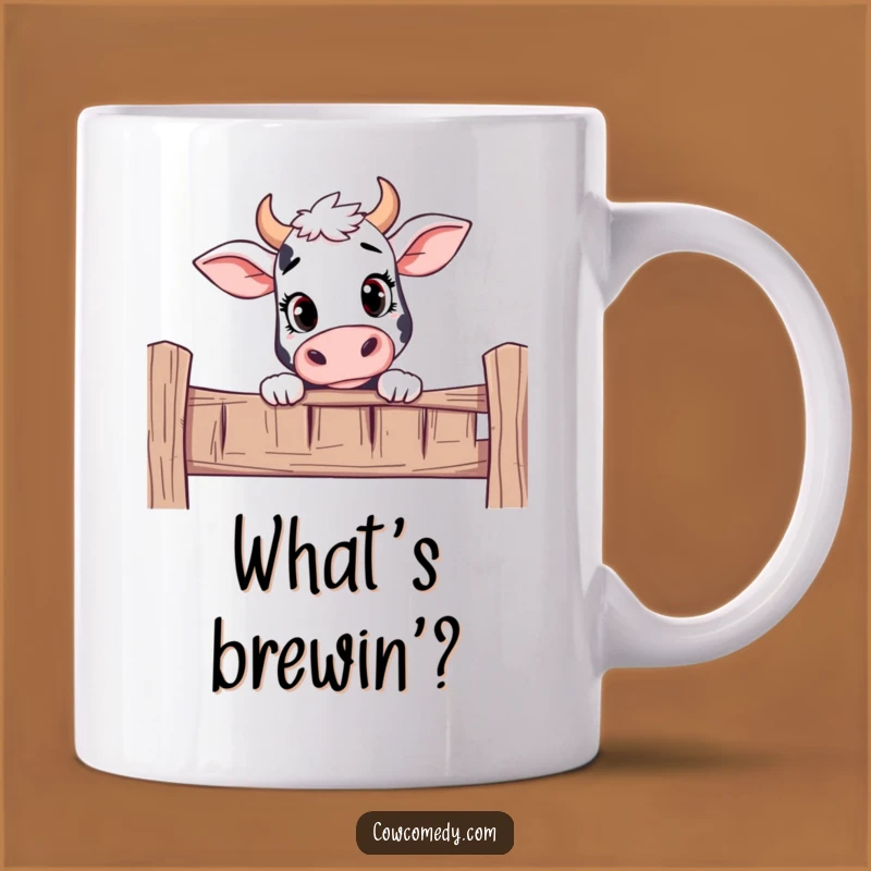 Funny Curious Cow Peeking Mug: What's Up? Perfect Funny Gift