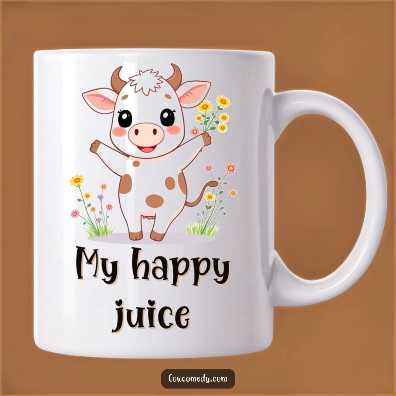 Funny Dancing Cow Mug with Wildflowers: Joyful and Funny Gift for a Happy Soul