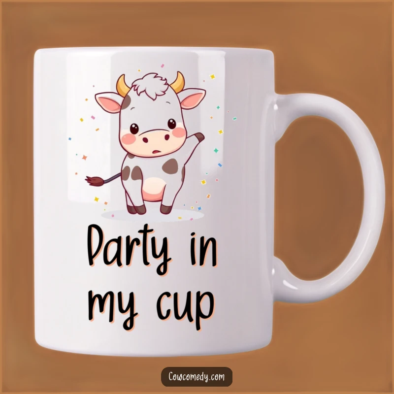 Funny Playful Cow Confetti Mug: Party On, Perfect Funny Gift