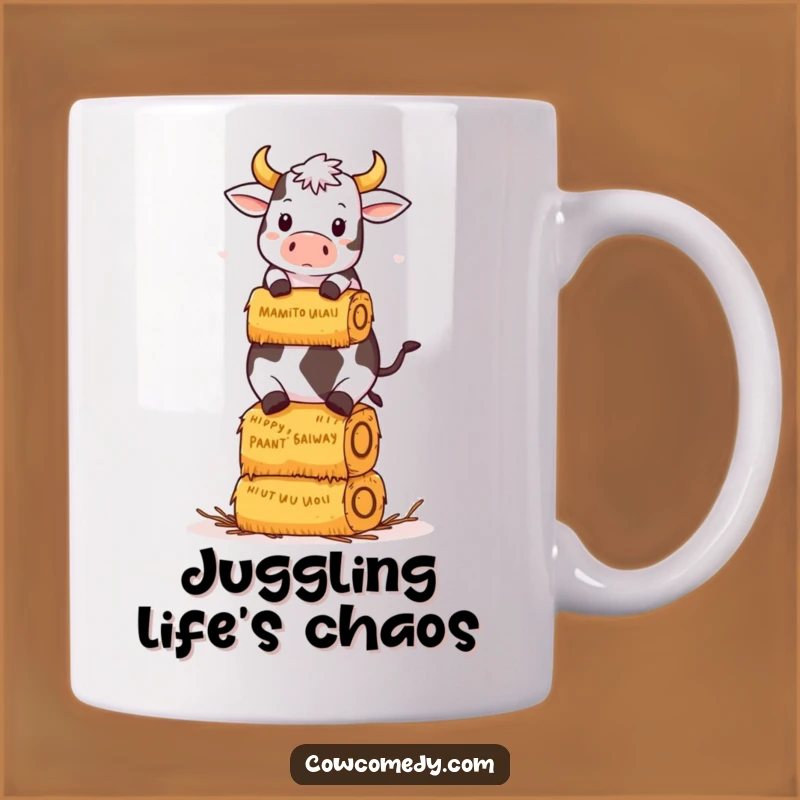Funny Kawaii Cow Hay Bale Mug: Hilarious Balancing Cow Gift!