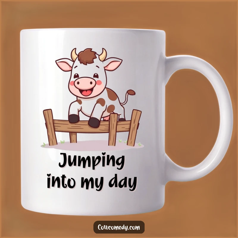 Funny Kawaii Cow Leap Mug - Energetic Farm Animal Jumping Gift