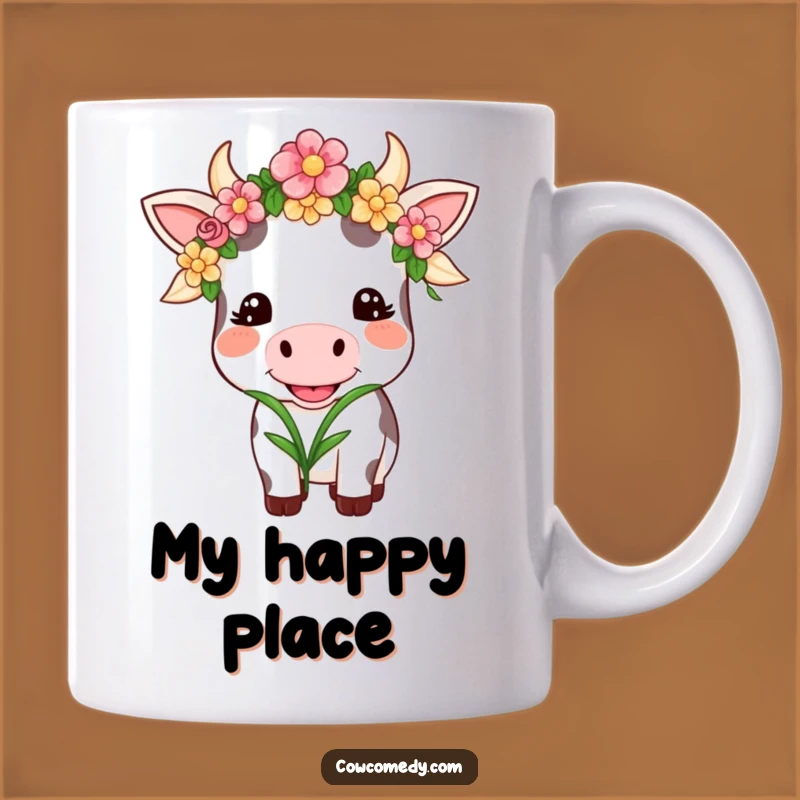Funny Kawaii Cow Garland Mug: A Smiling, Happy Grass-Chewing Cow Gift!