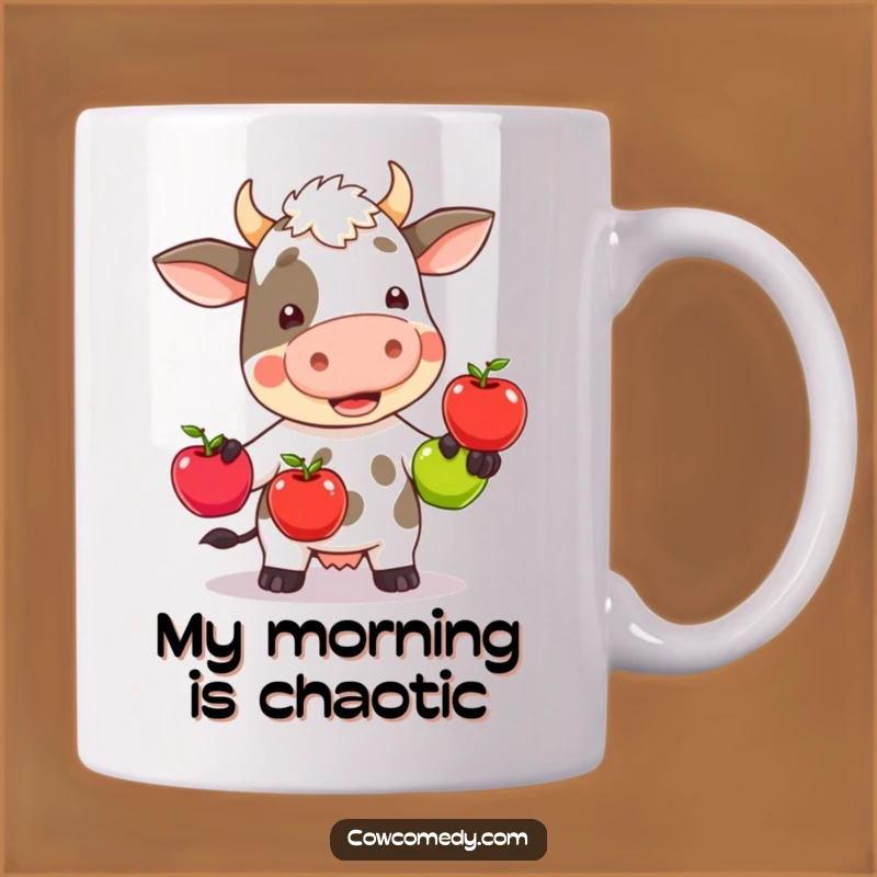 Funny Wobbly Juggling Cow Mug - Kawaii Apple Juggle Gift Idea