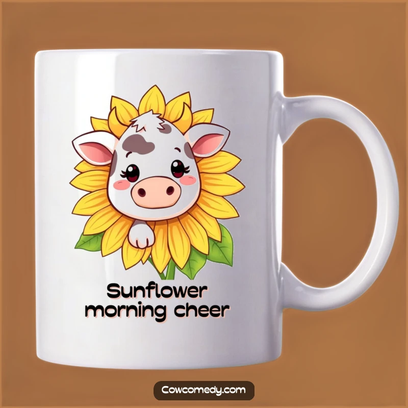 Funny Kawaii Cow Sunflower Mug - Shy Smile, Adorable Funny Gift!
