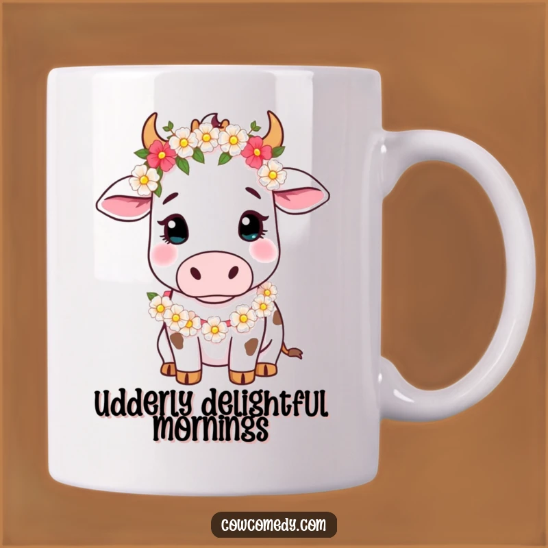 Funny Cow Floral Garland Mug: Gentle Bovine Charm Funny Gift for Her