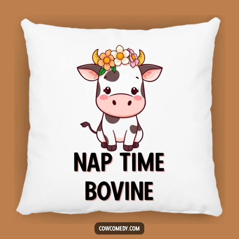 Cozy Funny Kawaii Cow Pillow: Flower Crown Comfort - Adorable Funny Gift