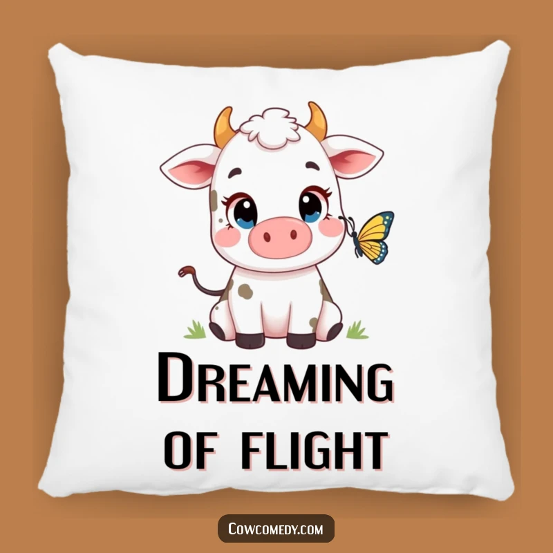Funny Cow Butterfly Throw Pillow - Curious Cushion, Cute Gift
