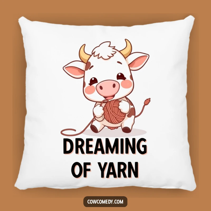 Funny Excited Cow Yarn Ball Pillow: Cozy Playful Accent Gift