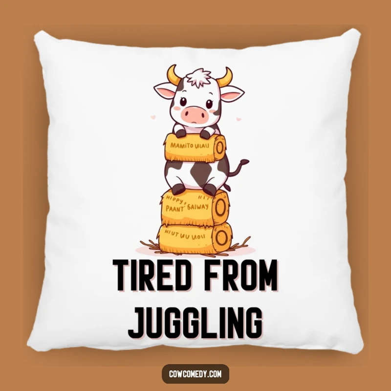 Funny Kawaii Cow Hay Bale Pillow: Cozy Balancing Cow Gift!
