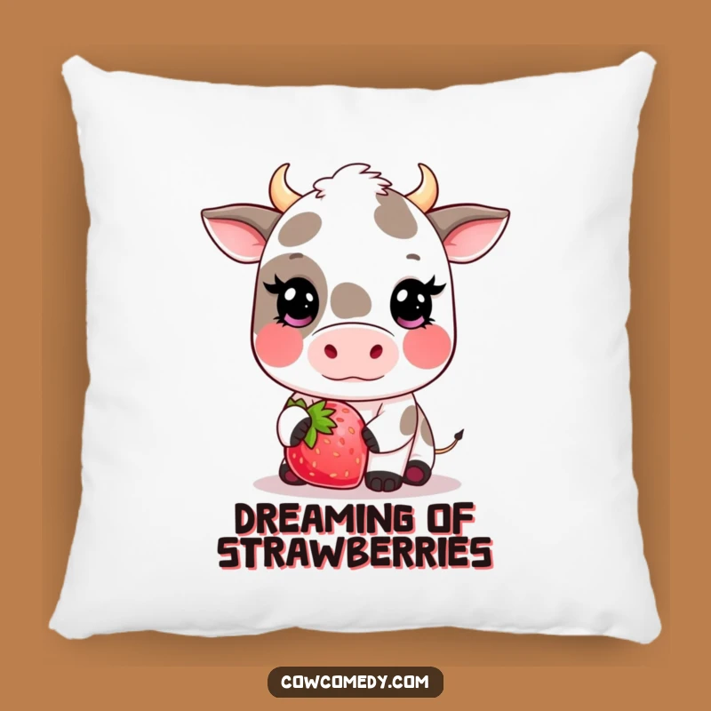 Funny Kawaii Cow Strawberry Pillow - Cute Blushing Throw Pillow Gift