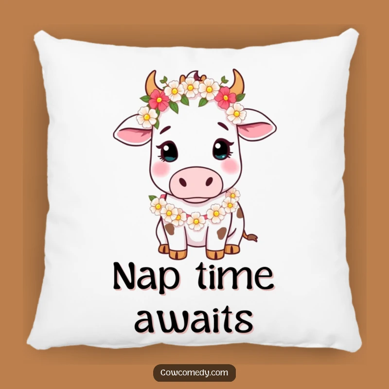 Funny Cow Floral Garland Pillow: Cozy Comfort, Adorable Funny Gift