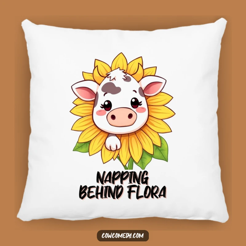 Funny Kawaii Cow Sunflower Pillow - Cozy Shy Smile, Cute Funny Gift!