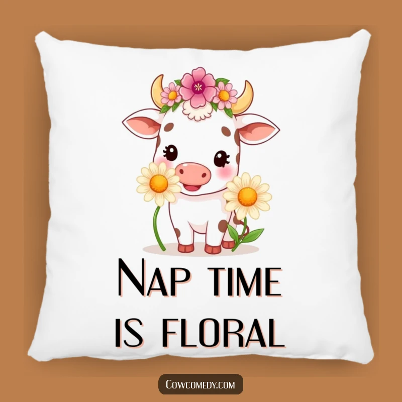 Soft Kawaii Cow Daisy Pillow - Funny Floral Cow Comfort Accent Gift
