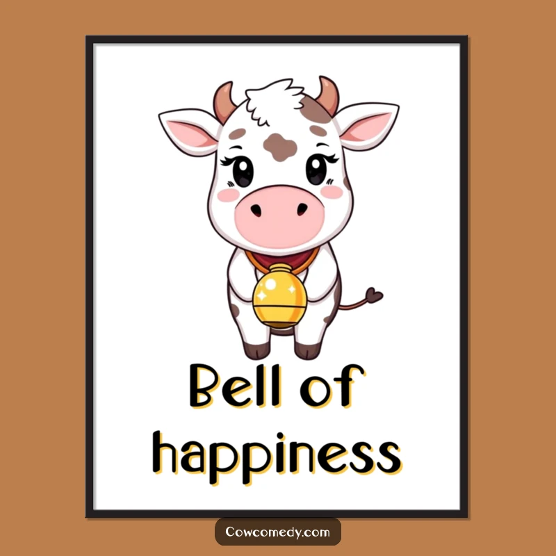 Funny Whimsical Cow Digital Art: Sparkle Bell Joy, Printable Funny Gift