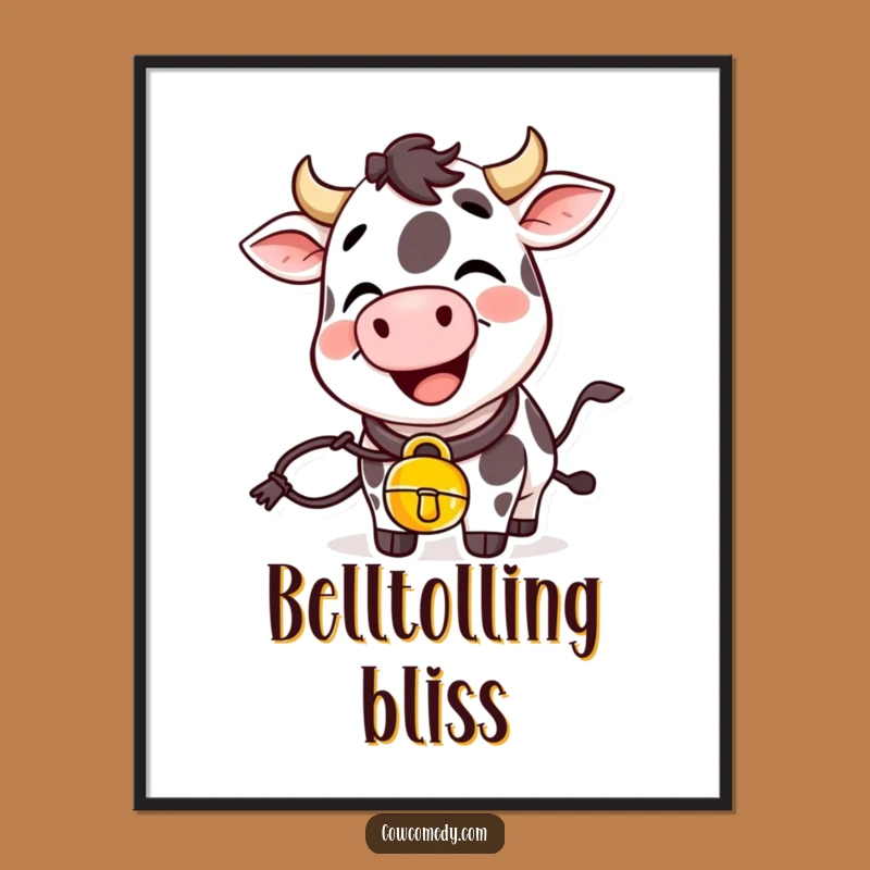 Funny Giggling Cow Digital Art Print With Cowbell Instant Funny Gift