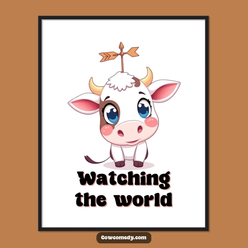Curious Cow Weather Vane Digital Art - Funny Kawaii Print Gift