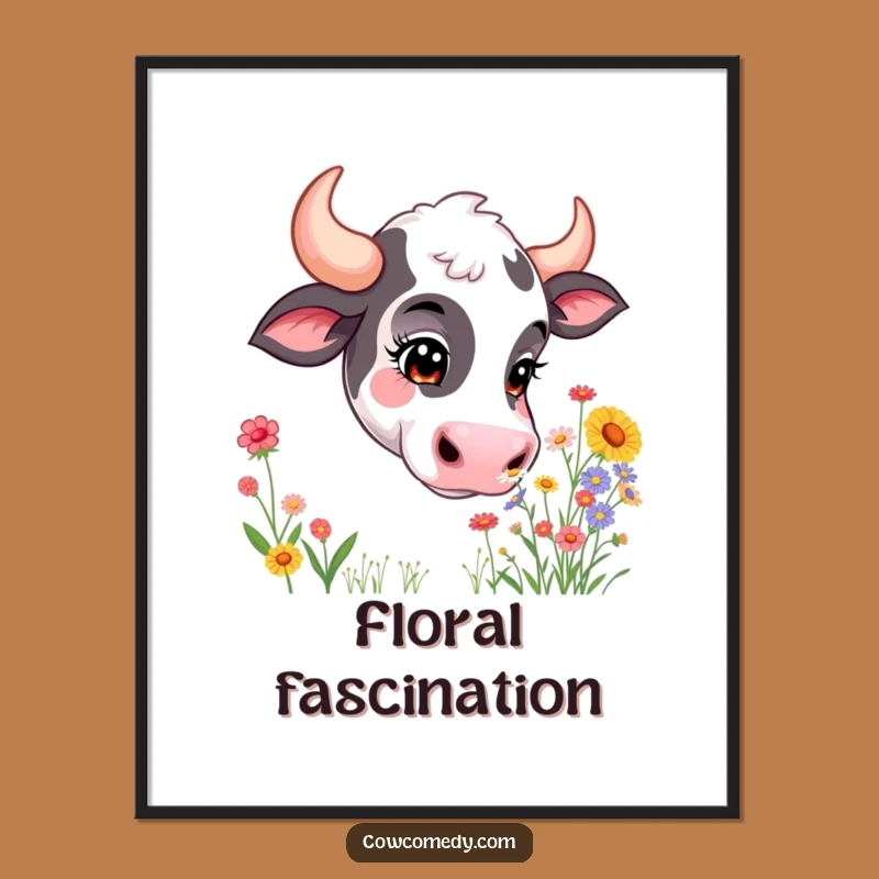 Funny Curious Cow Digital Art: Wildflower Wonder, Printable Funny Gift