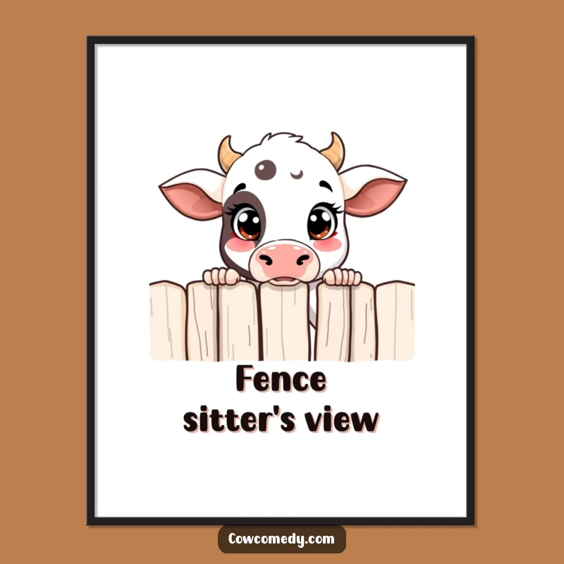 Funny Curious Cow Digital Art Print Peeking Over Fence Instant Funny Gift