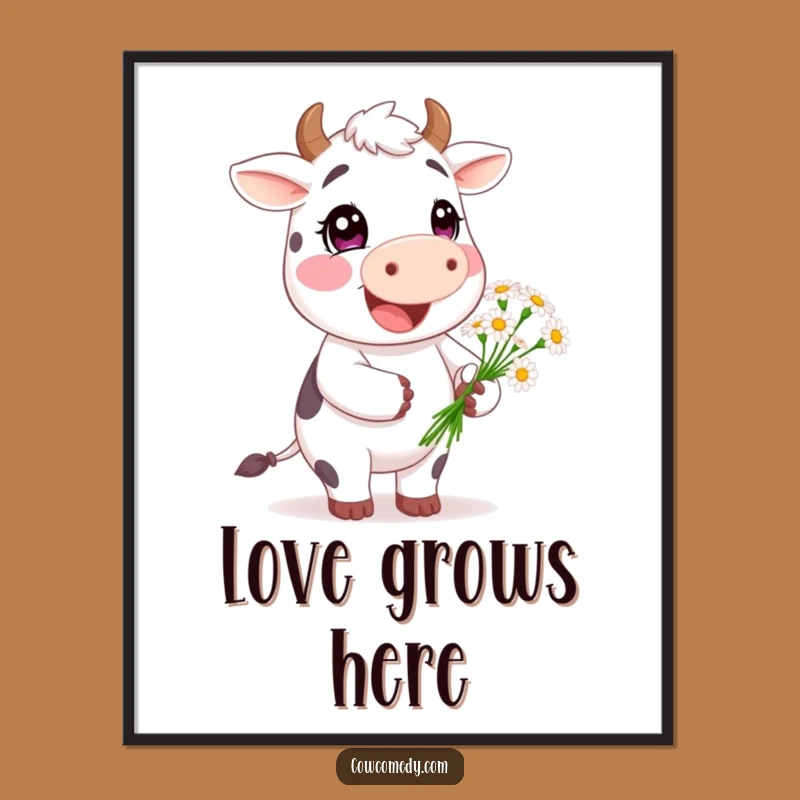 Funny Happy Cow Digital Print - Daisy Gifter Wall Art, Instant Gift