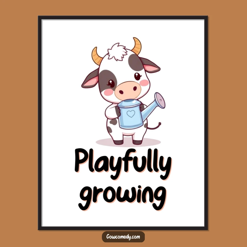 Funny Kawaii Cow Garden Digital Art - Playful Watering Printable Gift