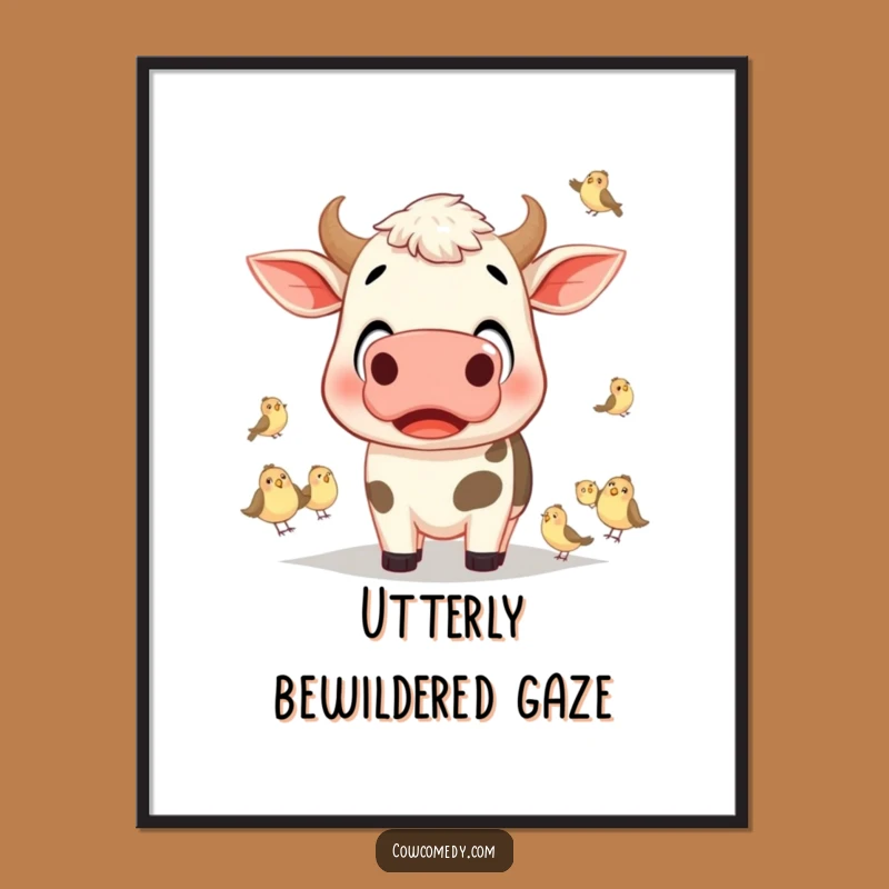Funny Surprised Cow Digital Art Print: Instant Wonder for Walls, Unique Funny Gift