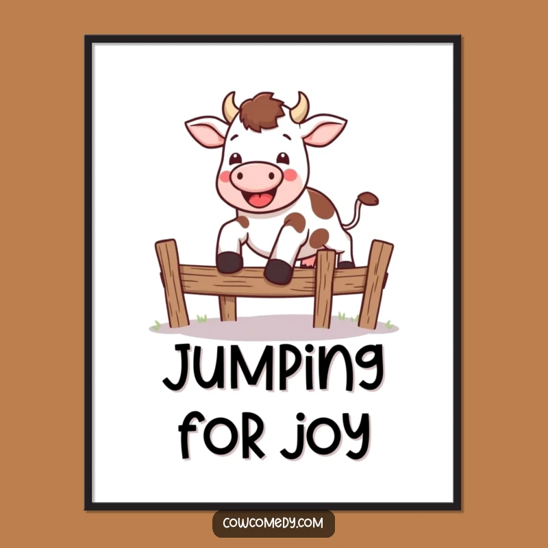 Funny Kawaii Cow Leap Digital Art - Energetic Jumping Printable Gift