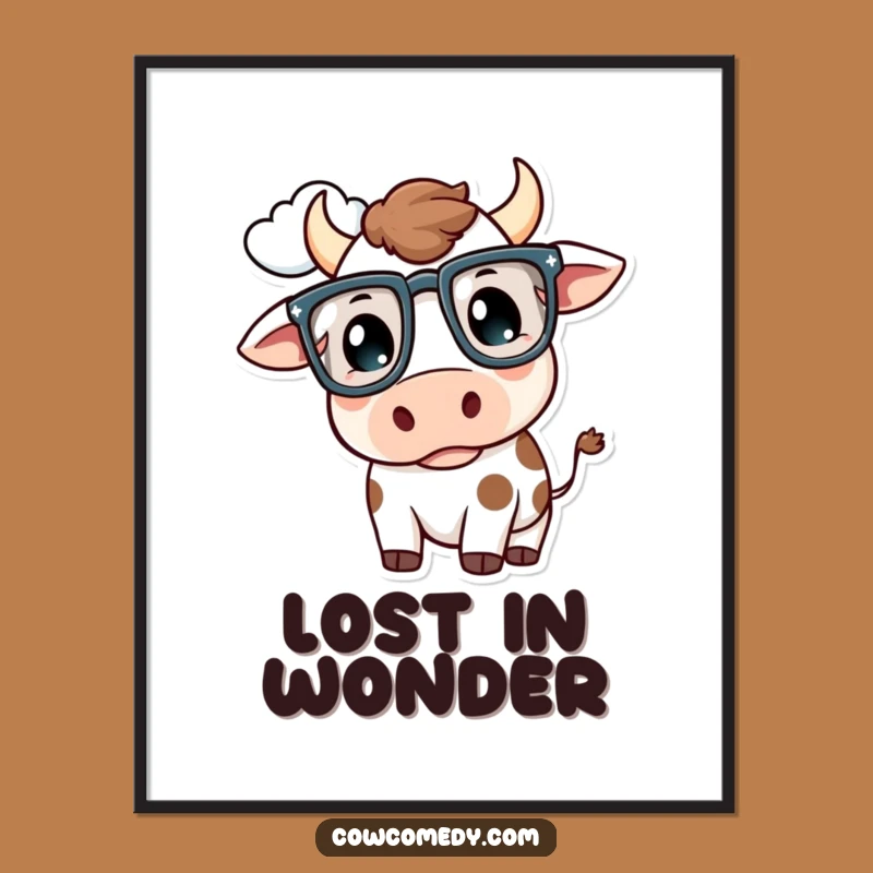 Funny Kawaii Cow Glasses Digital Print: Thoughtful Cloud Cow Wall Art Gift!