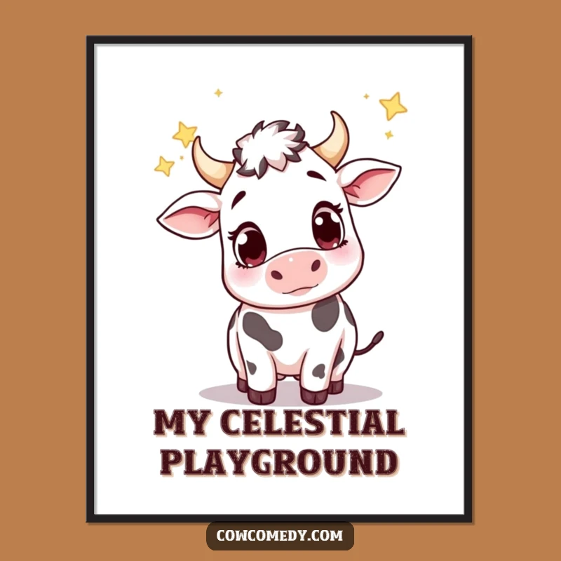 Funny Wondering Cow Catching Stars Digital Print: Instant Whimsy, Ultimate Funny Gift