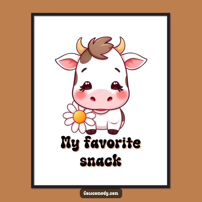 Funny Kawaii Cow Daisy Chew Digital Art: Instant Cute & Whimsical Wall Decor