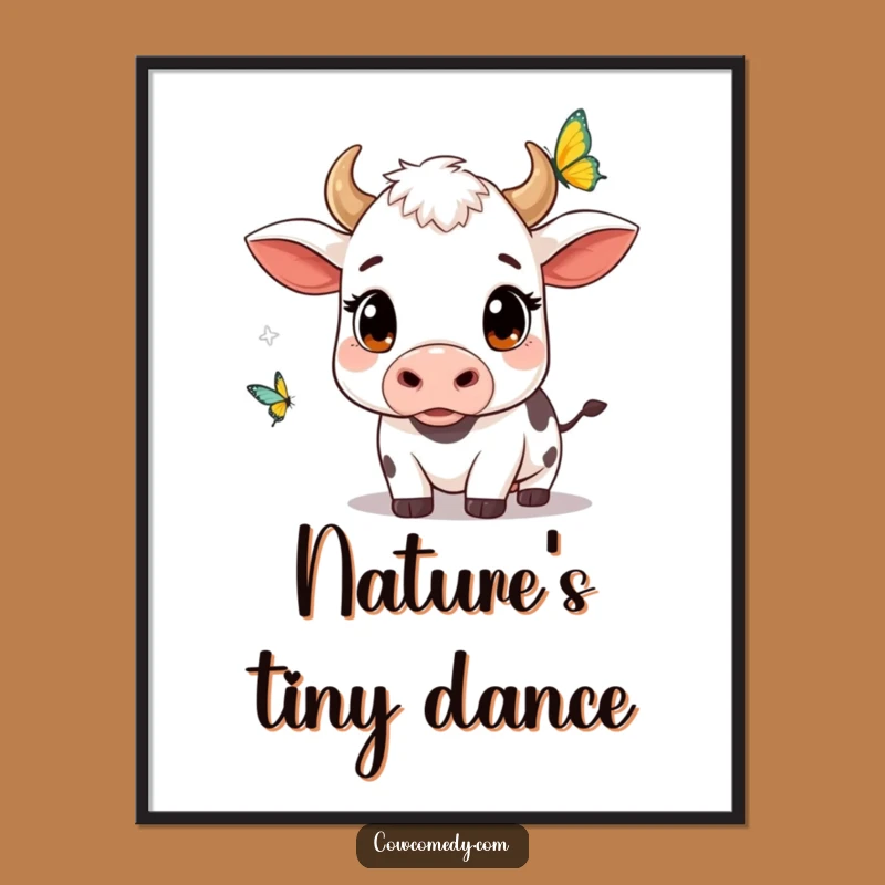 Funny Kawaii Cow Butterfly Watch Digital Art: Instant Curious Wall Decor