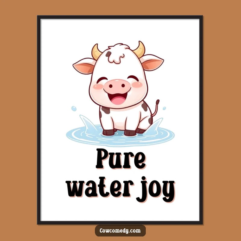 Funny Kawaii Cow Puddle Splash Digital Art: Instant Joyful Decor