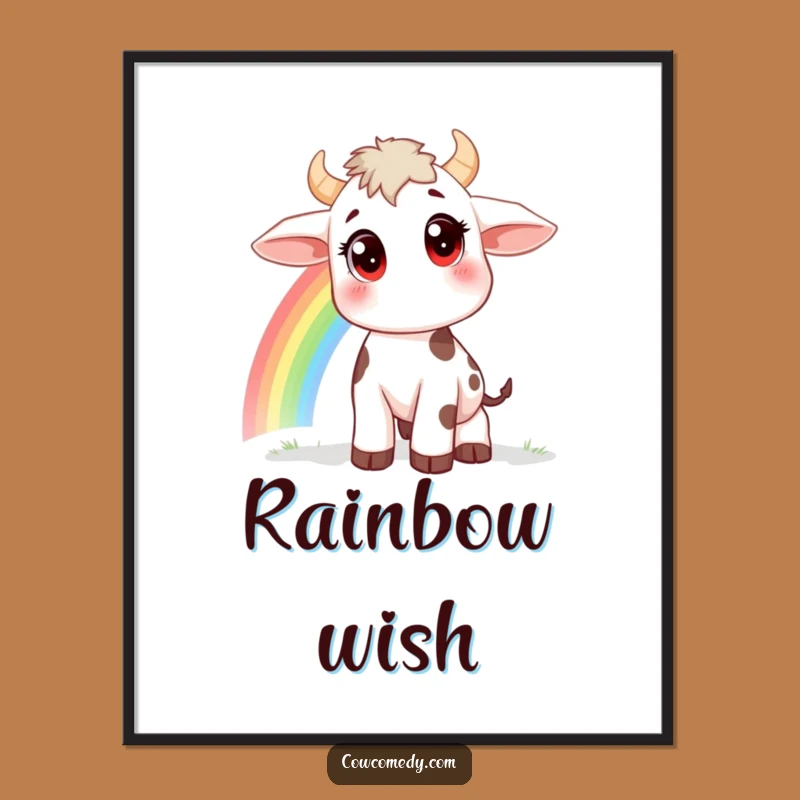 Funny Rainbow Cow Digital Art - Curious Big Eyes Wall Art Gift