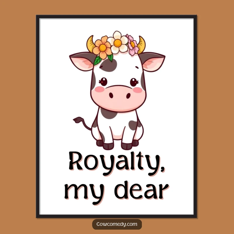 Funny Kawaii Cow Digital Art: Flower Crown Charm - Instant Funny Gift