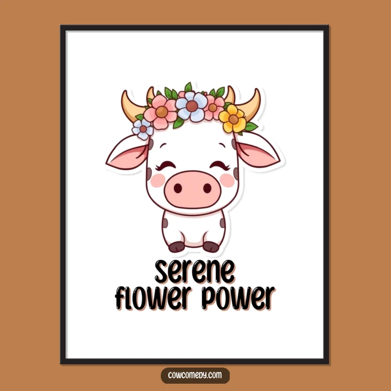 Funny Kawaii Cow Flower Crown Digital Art: Instant Serene Decor
