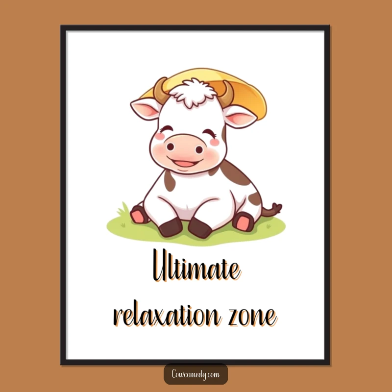 Funny Content Cow Digital Art Print: Instant Peace for Walls, Unique Funny Gift