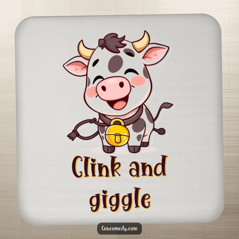 Funny giggling cow coasters with a cowbell, providing both surface protection and a cheerful, ringing charm.