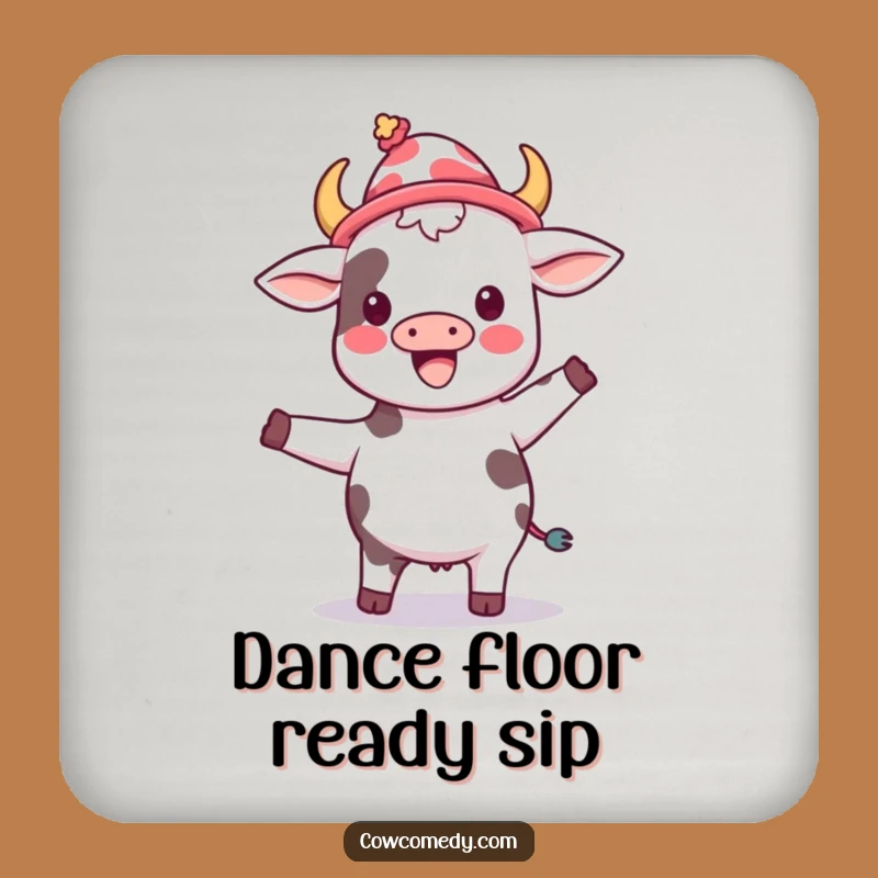 Funny Dancing Cow Silly Hat Coaster - Kawaii Party Drink Gift