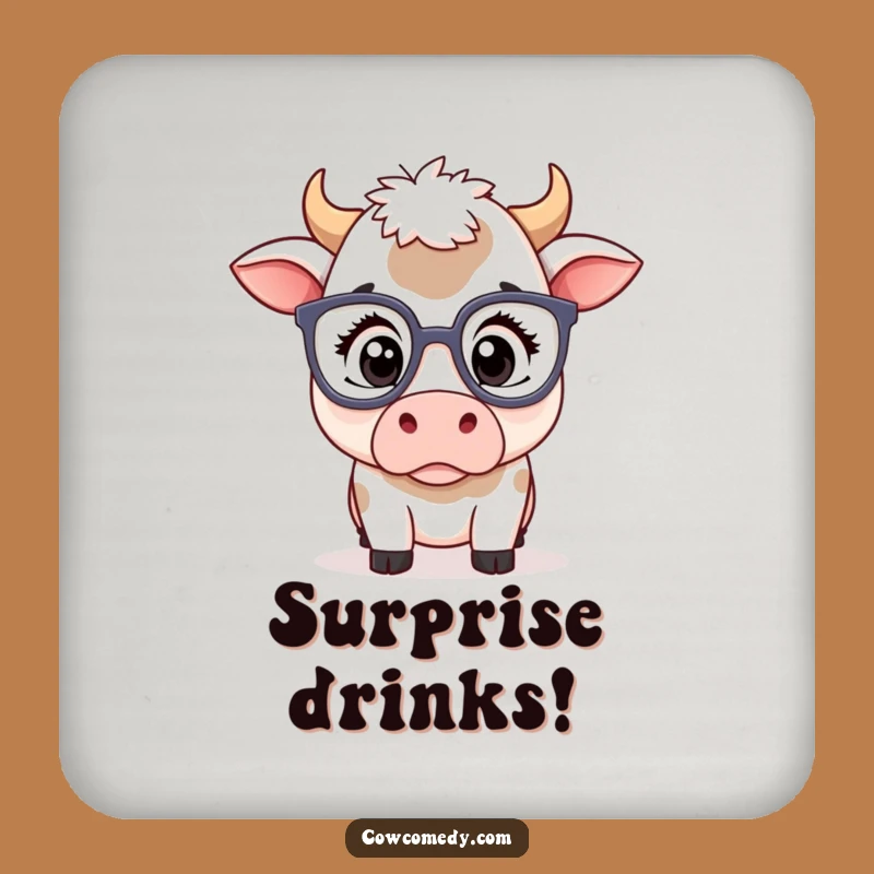 Funny Kawaii Cow Glasses Coaster - Surprised Drink Protector Gift