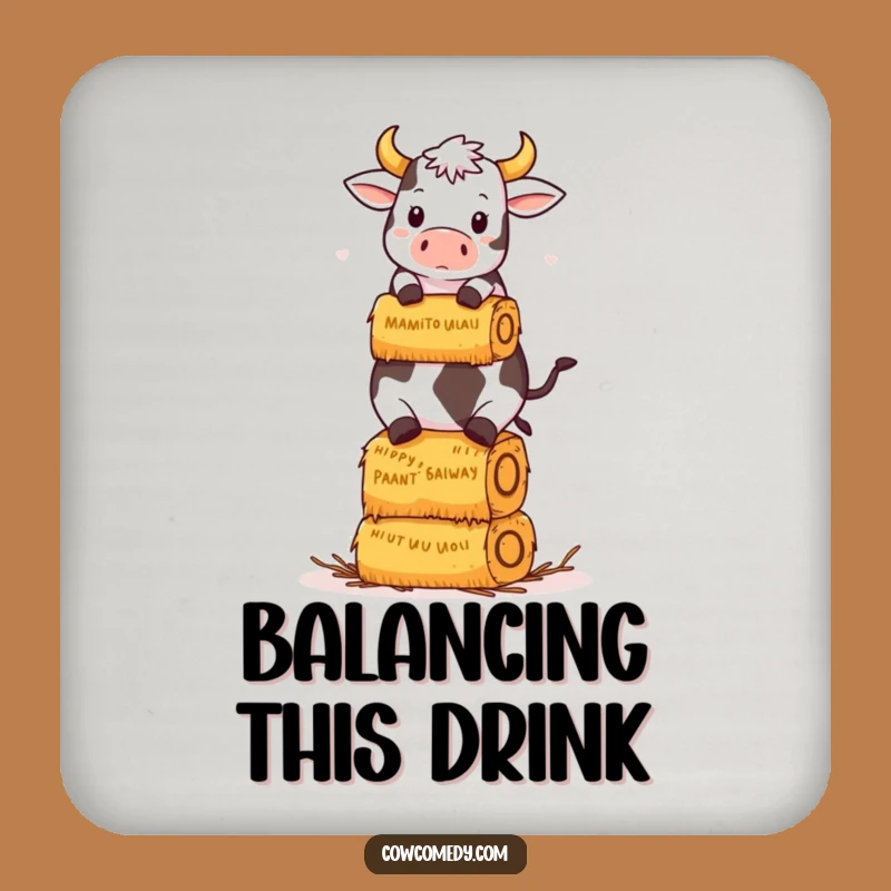 Funny Kawaii Cow Hay Bale Coaster: Balancing Cow Drink Gift!