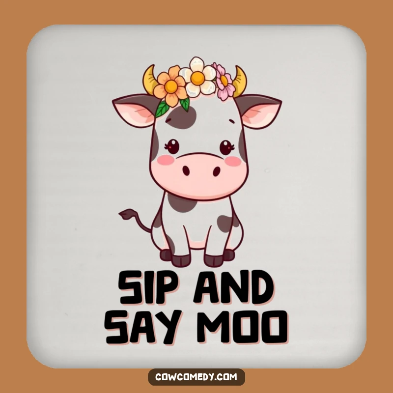 Funny Kawaii Cow Drink Coaster: Flower Crown Protection - Cute Funny Gift